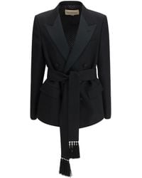 Valentino - Double-Breasted Virgin Wool Blazer With Belt - Lyst