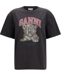 Ganni - Tiger Cotton T-Shirt - Lyst