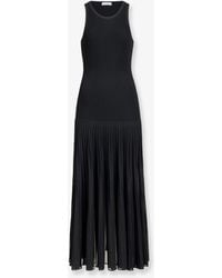 Alaïa - Long Pleated Viscose Blend Dress - Lyst