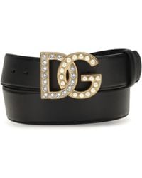 Dolce & Gabbana - Dolce & Gabbana Leather Belt With Crystal Dg Logo - Lyst