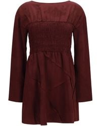 Ganni - Long-Sleeve Satin Mini Dress Port Royale - Lyst