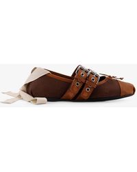 Miu Miu - Canvas And Leather Blend Ballerinas - Lyst