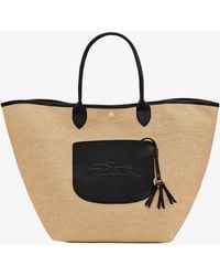 Longchamp - Le Panier Pliage Raffia And Leather Shoulder Bag - Lyst