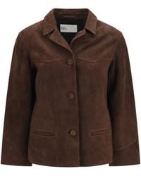 Tory Burch - Suede Leather Jacket Light Chocolate - Lyst