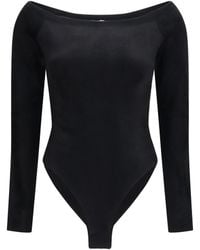 Alaïa - Alaïa Velvet Off-Shoulder Bodysuit Noir - Lyst