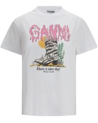 Ganni - Western T-Shirt With Cowboy Boots - Lyst