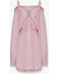 Miu Miu - Striped Cotton Shirt Dress - Lyst