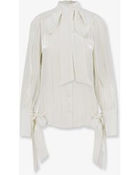 ACTUALEE - Satin Shirt With Padded Shoulders - Lyst