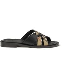 Burberry - Drift Leather And Check Sandals - Lyst