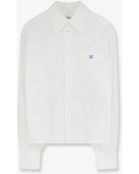 Celine - Cropped Denim Shirt With Front Embroidered Logo - Lyst