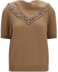 Prada - Cashmere Sweater With Jewel Scarf Sweatshirts - Lyst