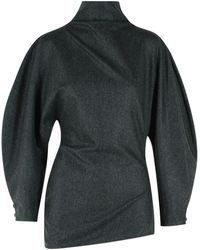 KHAITE - Charcoal Harlow Sculpted High Collar Wool-Cashmere Top - Lyst