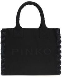 Pinko - Canvas Tote Bag Nero Limousine - Lyst