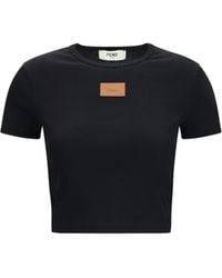 Fendi - T-Shirt Cropped Ribbed Cotton - Lyst
