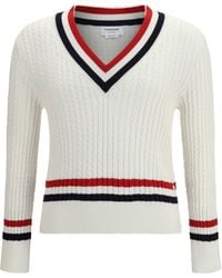 Thom Browne - Intarsia Cable-Knit V-Neck Sweater - Lyst