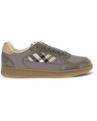 Burberry - Terrace Leather And Check Sneakers - Lyst