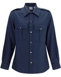 Brunello Cucinelli - Wool Shirt With Patch Pockets Denim - Lyst