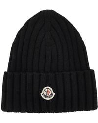 Moncler - Wool Beanie Hat With Logo Patch - Lyst