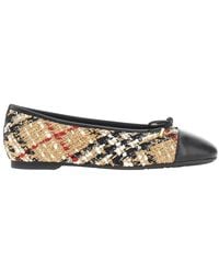 Burberry - Check Bouclé And Leather Highgate Ballerinas - Lyst