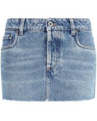 Miu Miu - Denim Mini Skirt With Frayed Hem Cotton - Lyst