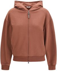 Brunello Cucinelli - Hooded Smooth Cotton Sweatshirt With Shiny Zipper Pull - Lyst