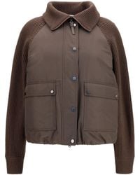 Brunello Cucinelli - Down Jacket With Wool Sleeves - Lyst