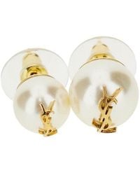 Saint Laurent - Asymmetrical Pearls Earrings With Logo - Lyst