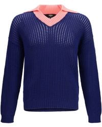 Fendi - Ribbed V-Neck Sweater With Ff Motif - Lyst