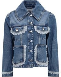 Ganni - Rigid Denim Jacket With Lace Details - Lyst