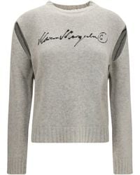 MM6 by Maison Margiela - Knitted Sweater With Logo Lettering Melange - Lyst