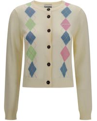 Ganni - Diamond-Pattern Cardigan - Lyst