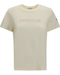 Moncler - Cotton T-Shirt With A Tone On Tone Embroidered Logo - Lyst
