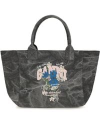 Ganni - Medium Trapeze Flower-Print Bag Phantom - Lyst