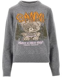 Ganni - 'Forest Teddy' Wool-Blend Sweater - Lyst
