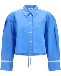 Ganni - Cotton Shirt With Lace Details - Lyst