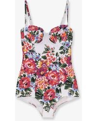Dolce & Gabbana - One-Piece Swimsuit With Floral Print - Lyst