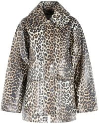 Ganni - Leopard Print Cotton Blend Jacket - Lyst