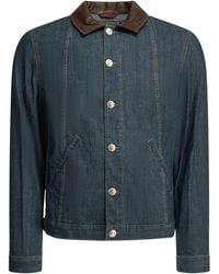 Brunello Cucinelli - Denim Jacket With Leather Collar - Lyst