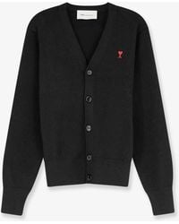 Ami Paris - Wool Cardigan With Logo Embroidery - Lyst