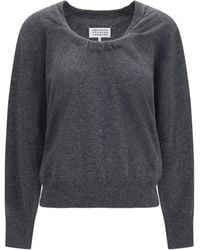 Margiela - Wool Sweater With Gathered Neckline Medium - Lyst