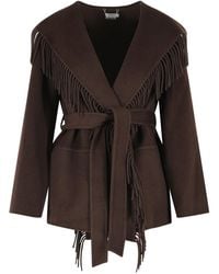 Jonathan Simkhai - Wool Blend Jacket With Fringed Décor And Belted Waist - Lyst