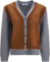 Prada - Suede And Wool Cardigan - Lyst