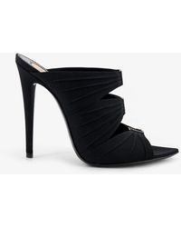 Saint Laurent - Emilie Satin Sandals With Rhinestone Logo Detail - Lyst