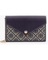 Tory Burch - Leather And T Monogram Fabric Wallet - Lyst