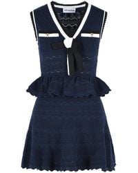 Self-Portrait - Self Portrait Cotton Blend Openwork Knit Mini Dress - Lyst
