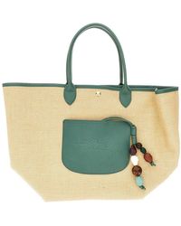 Longchamp - Leather And Raffia Tote Bag - Lyst