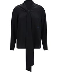 Burberry - Silk Blouse With Embroidered Logo And Scarf Detail - Lyst
