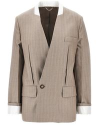 Victoria Beckham - Collarless Wool Jacket - Lyst
