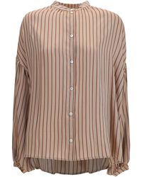 Kristina Ti - Silk Blend Striped Shirt Nude - Lyst