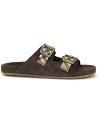 Burberry - Check Suede Urchin Sandals - Lyst